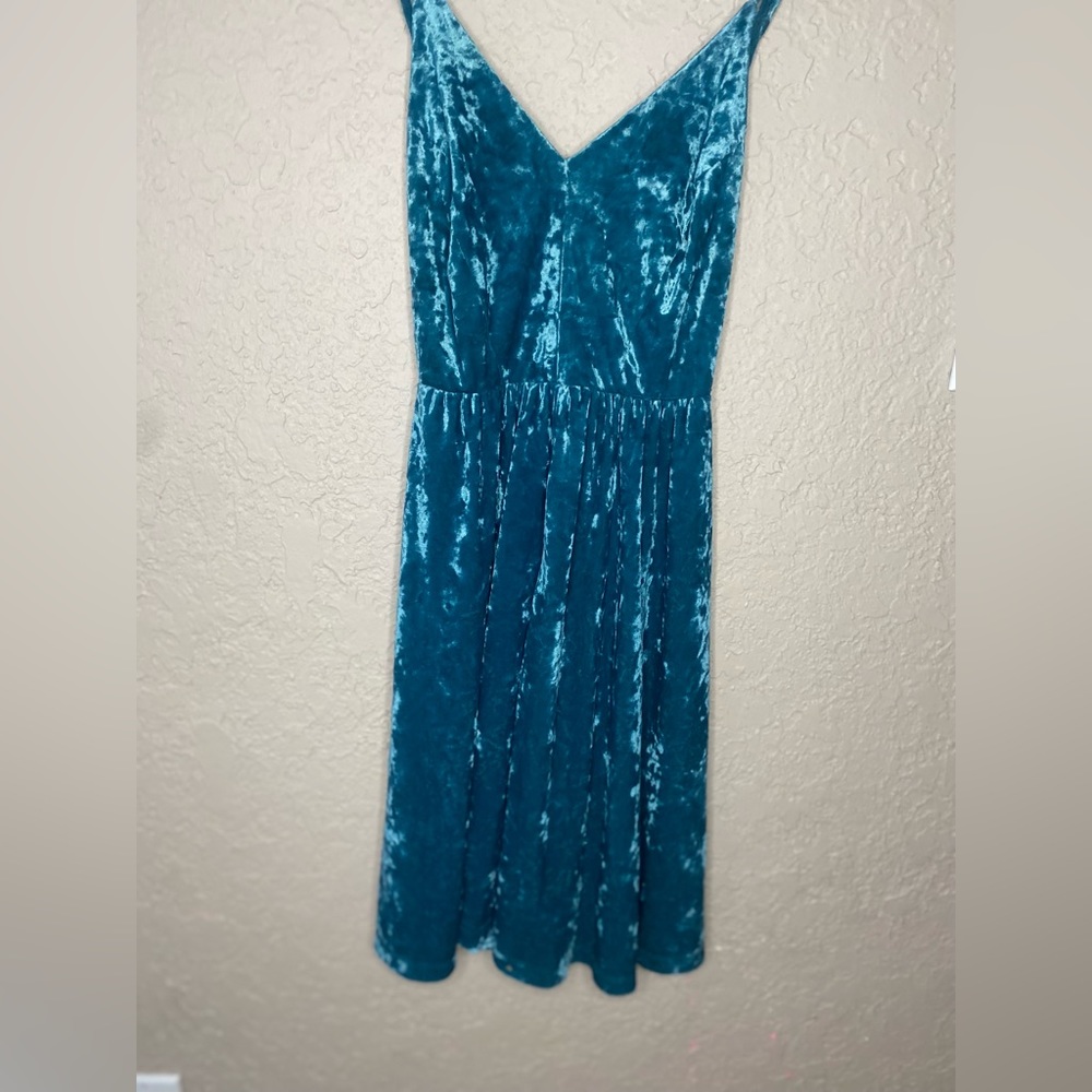 NWOT Xhilaration Teal Faux Velvet Skater Dress